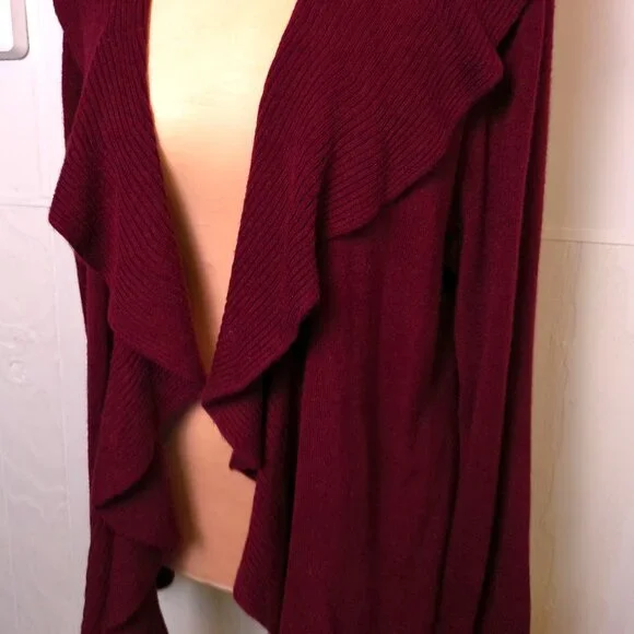 Cardigan Sweater XXL Karen Scott burgundy knit long sleeve top open front - Picture 4 of 6